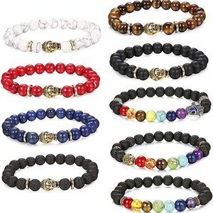 Lava Rock 7 Chakra Tiger Eye Stone Elastic Bracelets